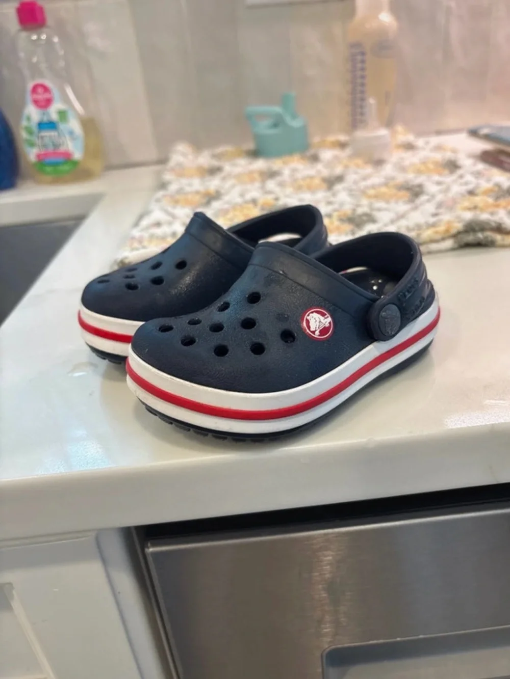 CROCS Kids Navy Clogs with Red & White Stripe